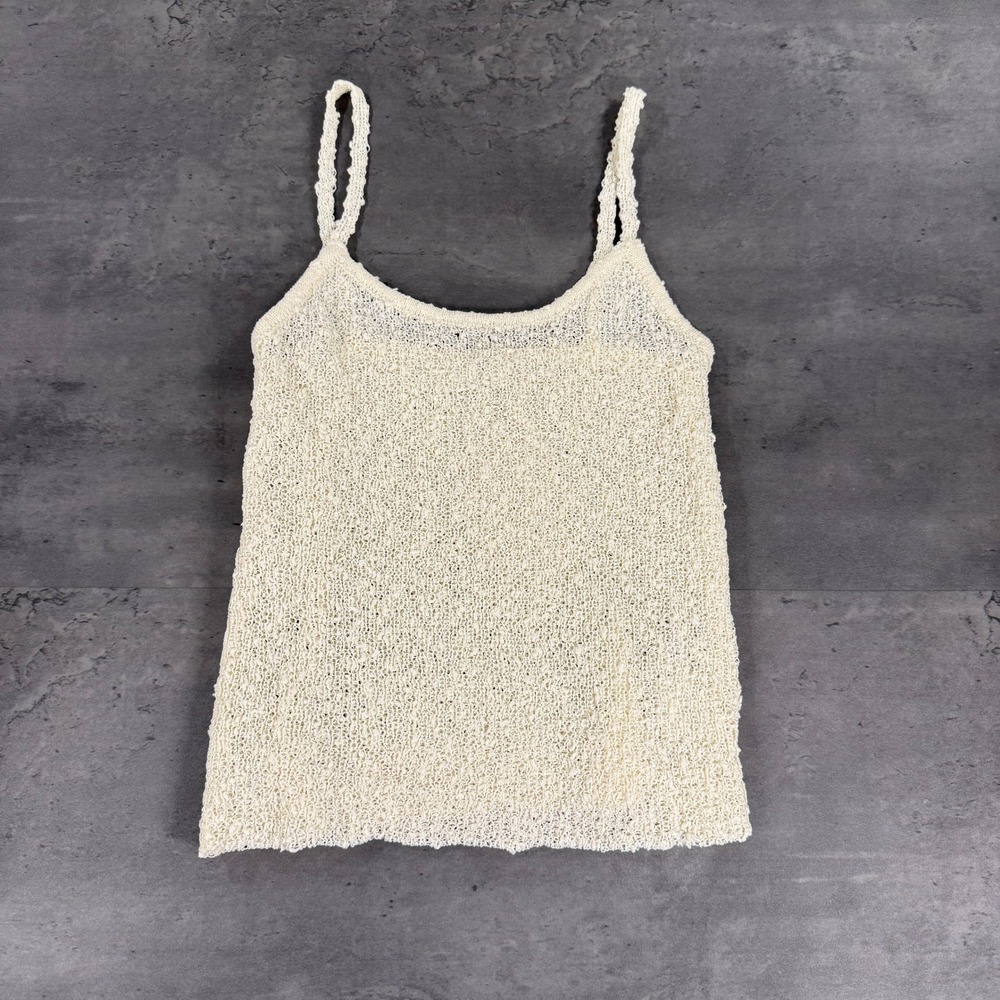 MESHKI Top Womens S Mattais Boucle Knit Ivory Sleeveless Semi Sheer Adjustable